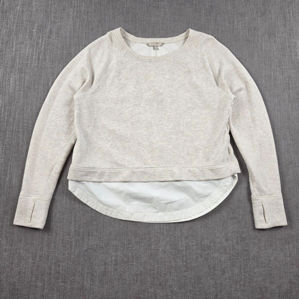 Athleta Zipper Back Mixed Media Sweatshirt L Heather Gray Thumbholes Pullover